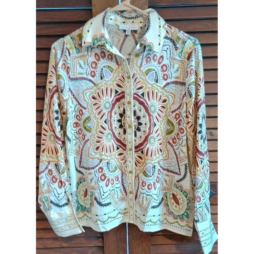 Maison d'Amelie‎ Paris Button Up Shirt Women XS Yellow Geometric Pattern